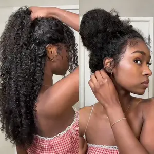 [New In] BGMgirl 360 Lace Kinky Curly Invisi Draw string Wear Go Wig Pre-Bleached Pre-Cut Lace Glueless Full Lace Frontal Human Hair Wig Invisible Knots