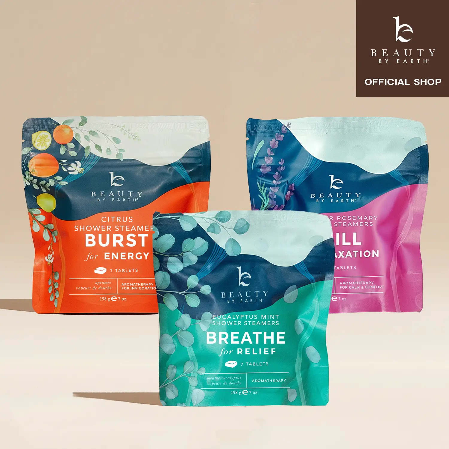 Beauty by Earth Shower Steamers (3-Pack) - Eucalyptus, Menthol, Lavender, Rosemary, Citrus Aroma Blend, Gift USA Made, Gifting Holiday