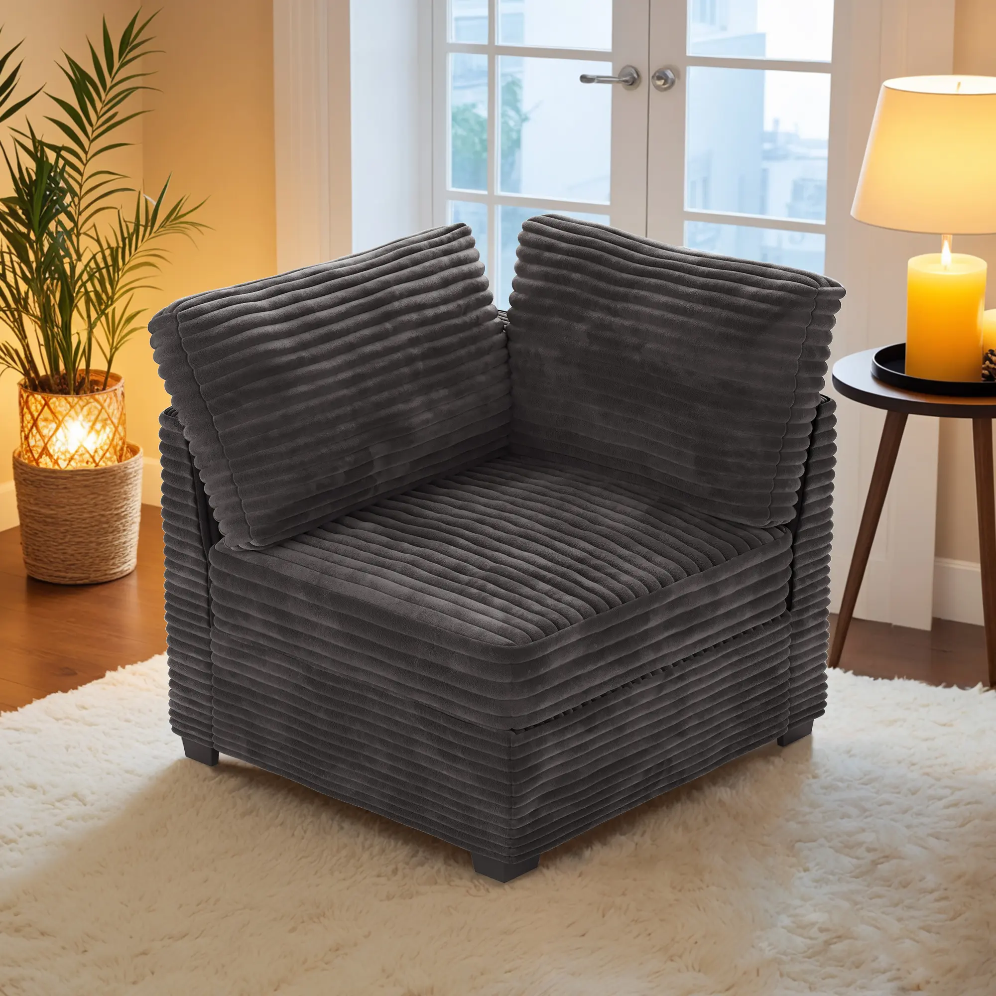 HOOOWOOO 32.7 inches Armrest Seat Module for Modular Sectional Sofa Couch Loveseat, DIY L, U, V Shaped Plush Corduroy Couch for Living Room, Apartment
