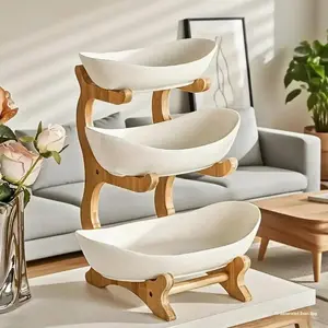 Colorful Fruit Basket Set with Wooden Stand, Plastic Bowls, Cake Stands, Biscuit Plates, Candy Buffet, Dessert Table Display, Perfect for Weddings & Parties, Display Riser