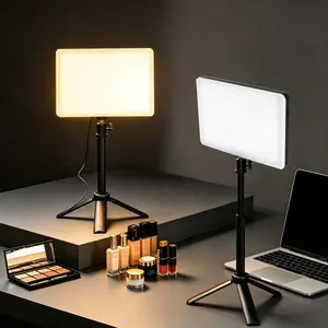Portable LED Panel Fill Light, 3 Color Temperatures, 10-100% Brightness, Tabletop Tripod Light for Live Streaming, Video Recording, Product Photography, Dimmable Video Lighting