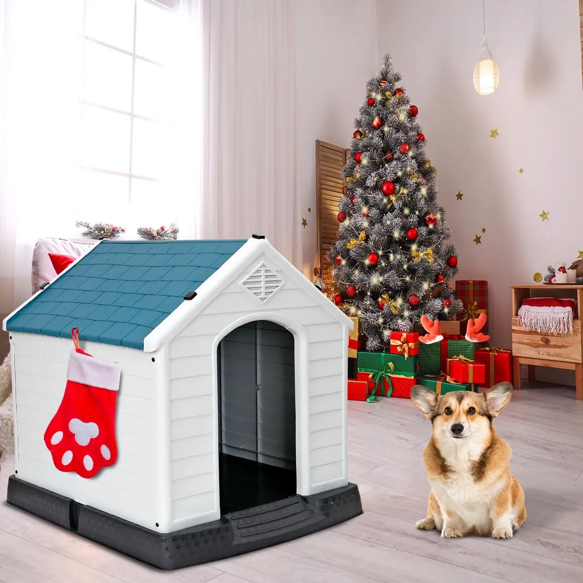 Pet Republic 28-in Waterproof Indoor-Outdoor Dog House - Safe Kennel Enclosure for Small to Medium Pets with Air Vents, Thermostatic Design, Blue