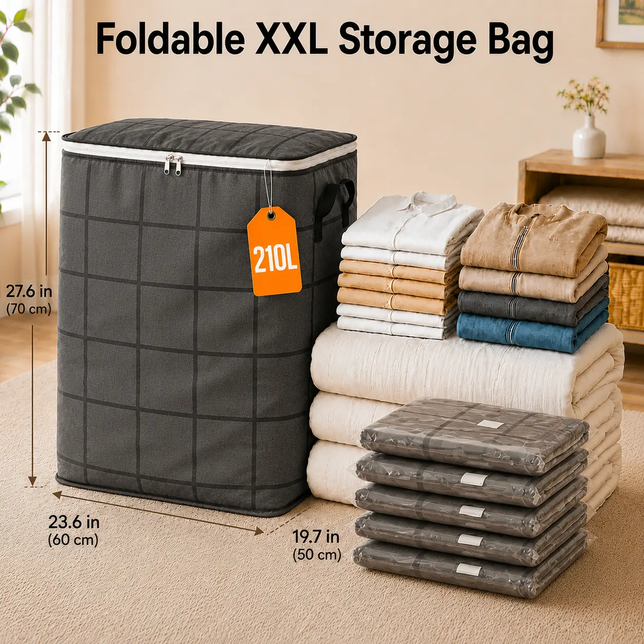 210L Extra Large Heavy Duty Moving Bags with Backpack Straps & Reinforced Handles, Dustproof Storage Bags for Clothes, Bedding & Travel, Zipper Closure Organizer for College Dorm, Closet and Home Organization