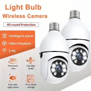 Light Bulb Security Camera 2 Pack 2.4GHz 2K Wireless Outdoor 360° PTZ Cameras for Home Security with Color Night Vision 2 Way Talk AI Human Detection Screw in Light Socket