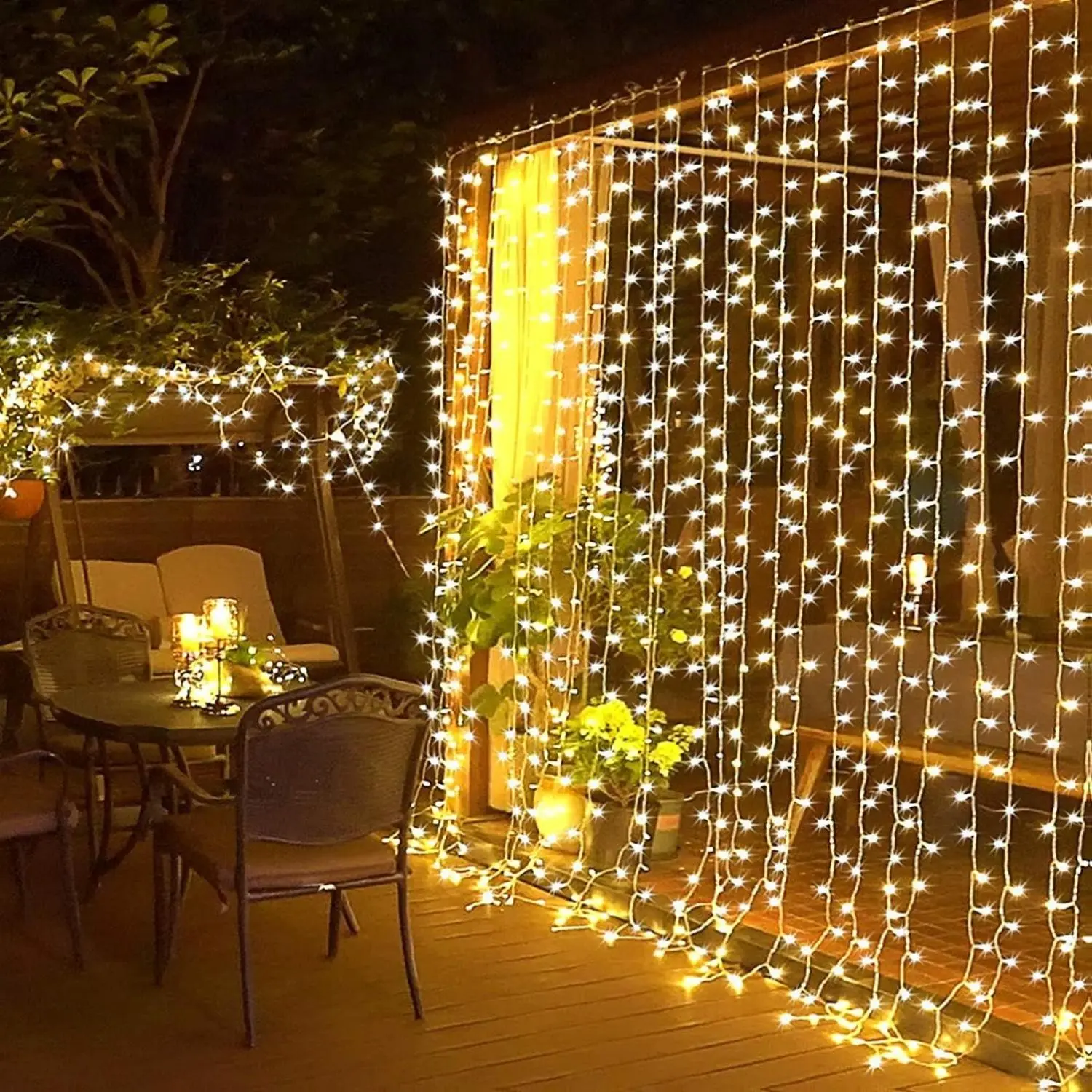 [New deal] - 300 LED Remote Control Christmas Curtain Lights, Plug in Fairy Curtain Lights Outdoor, Window Wall Hanging String Lights for Bedroom Backdrop Wedding Party Indoor Patio Xmas Decor, Warm White