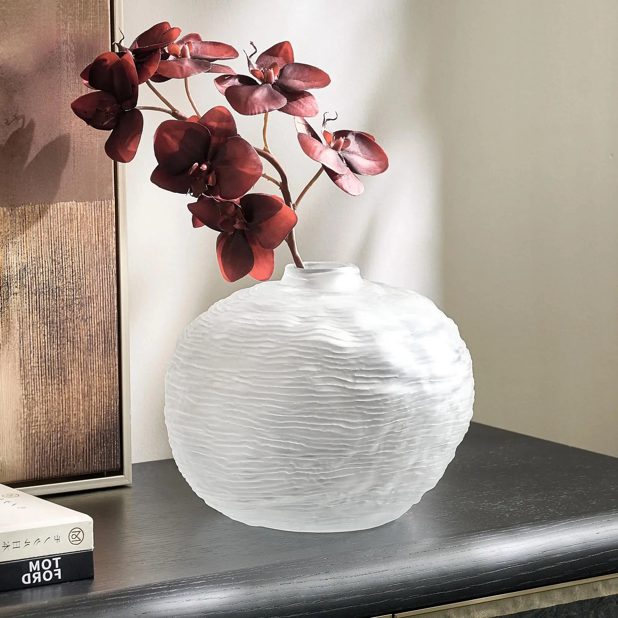 Z Gallerie Lucid Frosted Glass Vase, 11.25x9.25" Contemporary Modern Decorative Floral Centerpiece for Home Flower Arrangements