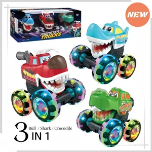 Press-and-Go Dinosaur Monster Truck with Cool Lights New Stomper Stunt Vehicle Inertia Powered Friction Toy Car Gift for Boys Girls Age 3-6 light-up car