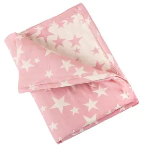 NTBAY 30"x40" Pink Star Muslin Cotton Jacquard Bed Blanket - 3 Layer Lightweight Thermal Super Soft Warm Blanket for All Seasons
