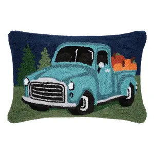 Pumpkin Truck Hooked Pillow by Valerie
