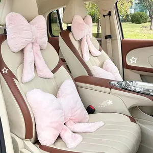 Cute Comfortable Car Headrest Neck Pillow, Plush Warm Butterfly Knot Seat Back Cushion, Cozy Car Lumbar Support Pillows