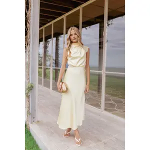 Anabelle Halter Neck Lace Maxi Dress - Butter Yellow