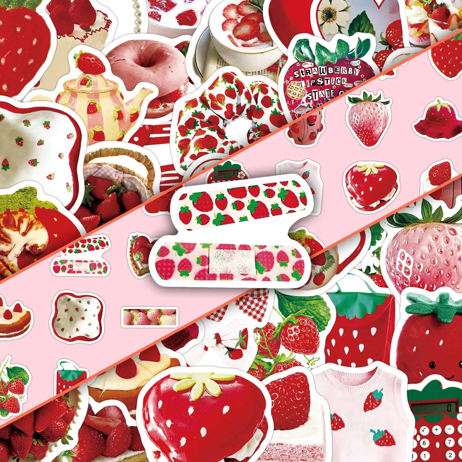 Strawberry Themed Sticker, 100pcs/set Cute Strawberry Pattern Decorative Art Stickers, Aesthetic Stickers, Fun Stickers, DIY Decals for Scrapbooking, Journaling, Gift Wrapping, Sticker Packs
