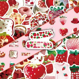 Strawberry Themed Sticker, 100pcs/set Cute Strawberry Pattern Decorative Sticker, DIY Decals for Scrapbooking, Journaling, Gift Wrapping, Sticker Packs