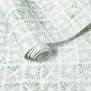 Block Print Tile Peel and Stick Wallpaper Sage - Threshold
