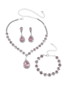 Multicolor Rhinestone Jewelry Set, Necklace Earrings Bracelet, Perfect for Parties Weddings Engagements, Valentine's Day Gift, Wedding Sets
