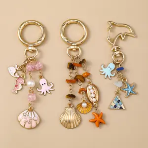 New Style Cartoon Animal-themed Zinc Alloy Keychain with Starfish Shell Seahorse Octopus Charms for Backpack Pendant