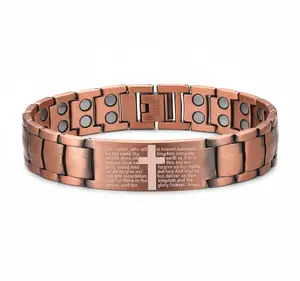 Bracelet for Men Cross Magnetic Design Ultra Strength Magnets Adjustable Links Sizing Tool Copper Material Jewelry Box Gift