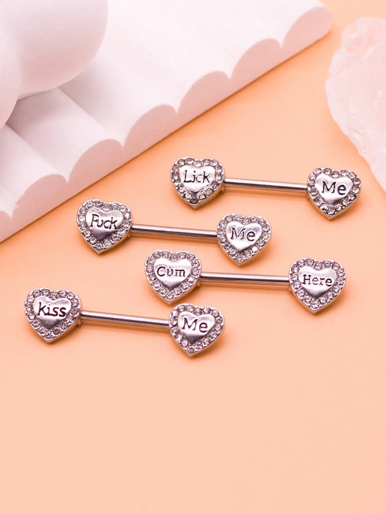 1 Pair 14g 316L Heart Diamond Symmetric Nipple Rings, Surgical Steel Body Piercing Jewelry for Women, Daily Wear Accessories, Wearable Jewelry