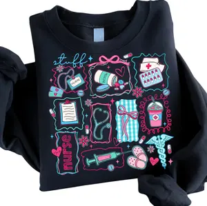 Nurse Stuff Sweatshirt, Registered Nurse T-Shirt, Doodle Tee, RN, Medical Shirt, Nursing Gifts, Minimalist, Coquette Nurse Hoodie, Stethoscope Shirt