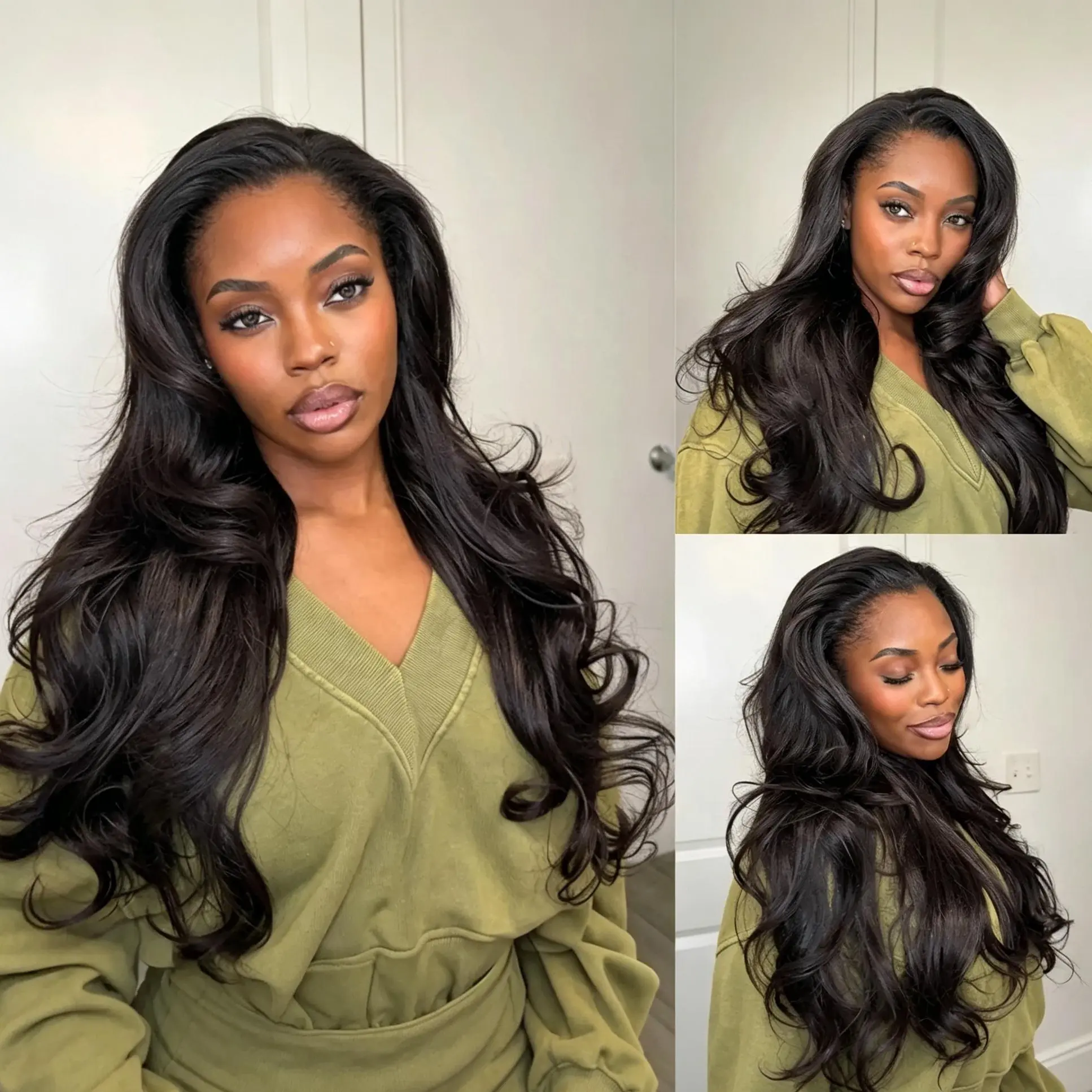 Vibes Wig Light Yaki Body Wave Wigs Blend Human Hair (Human Hair + Synthetic Fiber)3in1 Half Wig With Drawstring Seamless Filp Over Beginner Friendly No Glue Wig