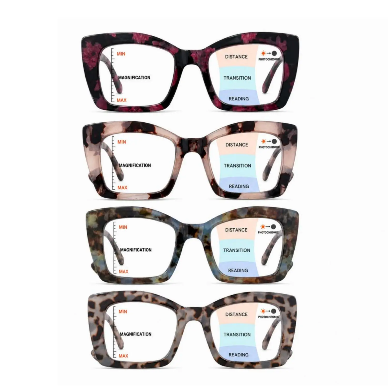 ViewSelect Oversized Square Progressive Reading Glasses, Blue Light Blocking, Spring Hinge, Lightweight Anti-Glare Computer Eyeglasses for Men Women