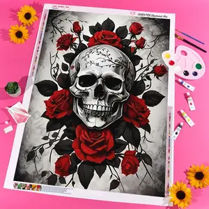 New Arrival! DIY 5D Diamond Painting Kit Rose Skull Round Acrylic Diamonds Frameless Mosaic Craft Vibrant Colors Home Office Decor Artwork