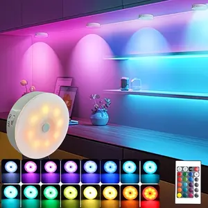 RGB Rechargeable Round Step Light Set, Colorful Night Lamp, 16 Adjustable Colors, Remote Control, Indoor Multi-Color Ambiance Lighting, Mood Lighting
