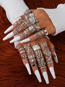 Vintage Punk Style Mixed Ring Set, 2024 New Style Fashion Jewelry for Party, Daily Clothing Decor, Trendy All-match & Exquisite Jewelry for Birthday Gift