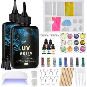UV Resin Kit 200g with Light &  Molds, Crystal Clear Fast Cure UV Resin for Jewelry Making, Keychains, Earrings and DIY Crafts with Flowers, Pigments & Tools