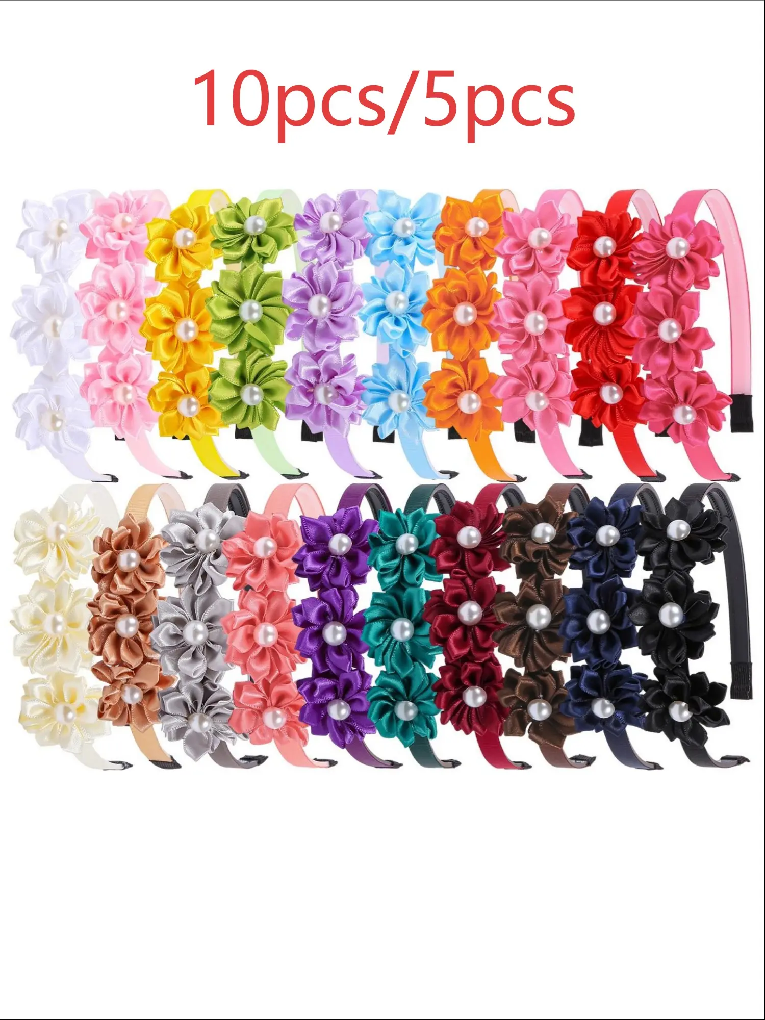 10pcs/5pcs Imitation Pearl Multifaceted Flower Hairbands, Puffy Headband, Elegant Girl Hair Accessories, Elastic Hair Accessory, Hairstyle Accessory, Perfect for School, Parties, Daily Wear, Various Colors, Wedding Hair Accessories, Hair Decor