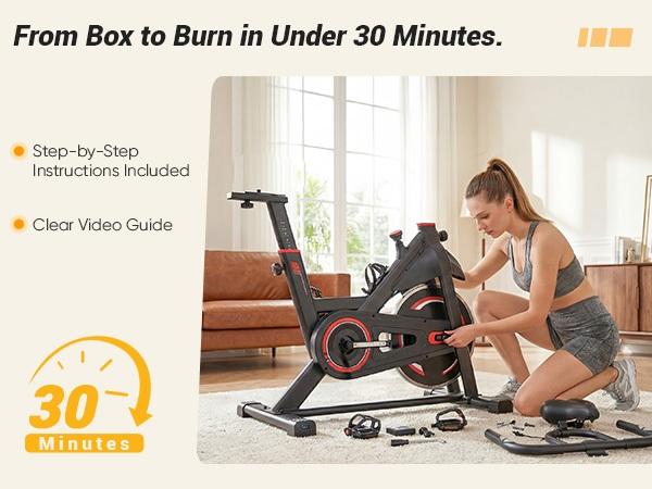 Exercise Bike with APP Control, Brake Pad Stationary Bikes with Quiet Magnetic Resistance, Indoor Cycling Spin Workout Bike with 300.0 lbs Weight Capacity for Living Room, Home, Gym, Orange