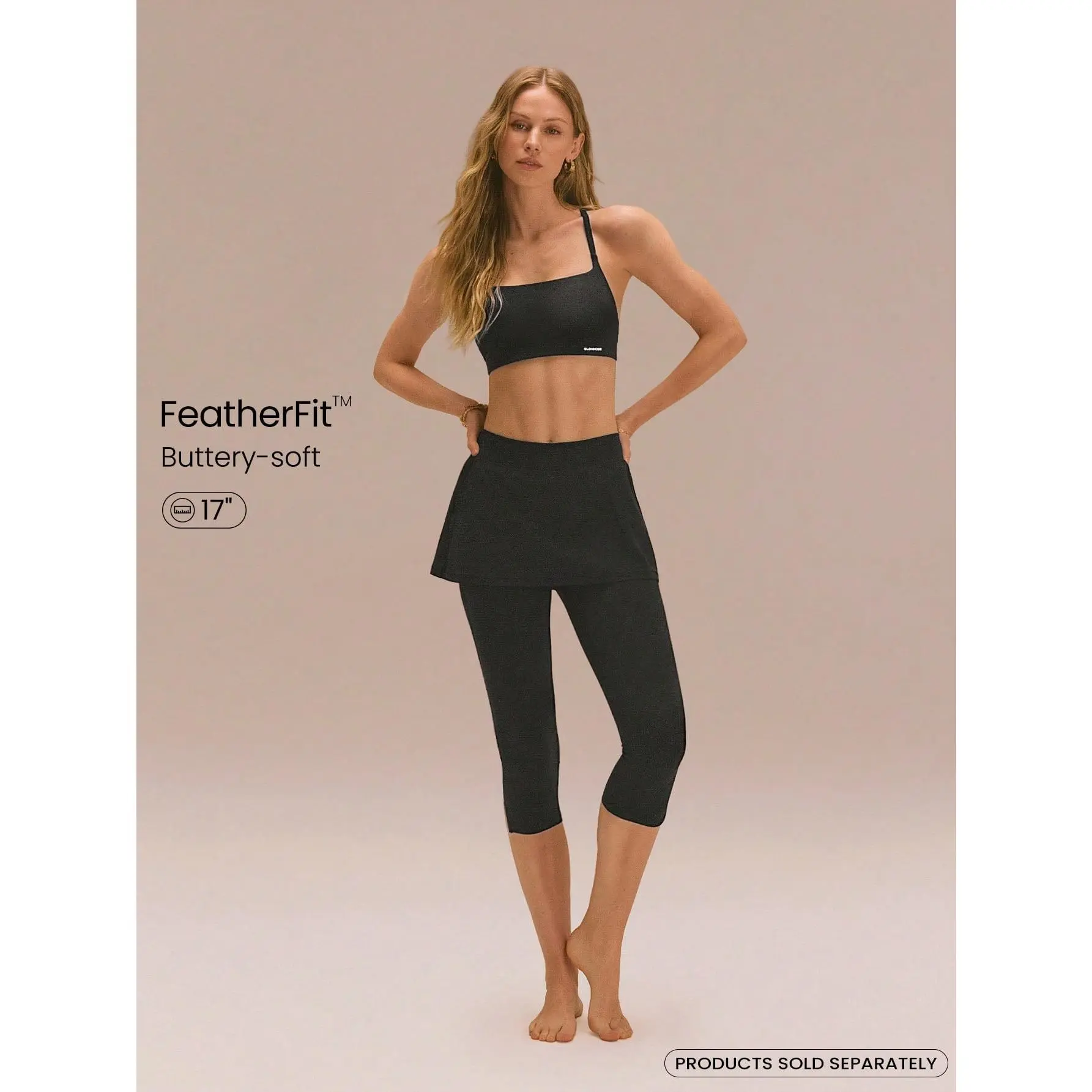 GLOWMODE 17" FeatherFit A-Line Flow Buttery-Soft Stretchy Sweat-Wicking Side Split Hem Mid-Calf Skirted Leggings Low Impact Yoga Pilates Studio Daily Active Wear