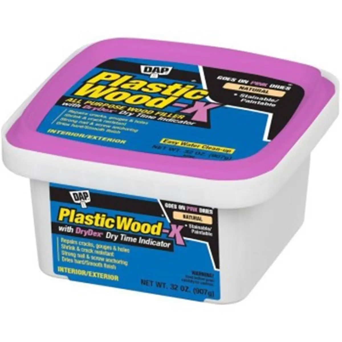 DAP Products 215435 32 oz Plastic Wood-X All-Purpose Wood Filler - Natural Finish, Shrink-Crack-and-Crumble Resistant, Stainable & Paintable, Drydex Dry Time, for Automotive & Motorcycle Paint Care, Interior/Exterior Use