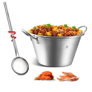 ARC Stainless Steel 25 Inches Heavy Duty Mexican Cazo Para Carnitas with 48" Large Spoon 69QT Large Outdoor Wok Great for Carnitas and Braising 69QT+48"spoon