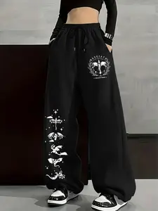 Black Oversized "Basgiath Dragon Rider" Gothic Drawstring Sweatpants Wide Leg - Fourth Wing Merch, 2026 Trending, Soft Heavyweight Fabric Perfect for Book Lovers & Streetwear, Bold Dragon Geometric Print That Stands Out, Versatile Loose Relaxed Fit