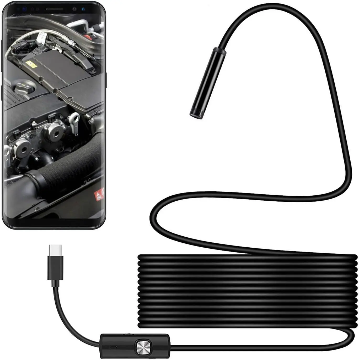 1920P HD Endoscope Camera with Light - Semi-Rigid USB Borescope Diagnostic Tool, 8 Adjustable LED Lights, IP67 Waterproof 16.4FT Single Lens Cord for DIY Enthusiasts, iPhone15, Android, PCs, Tablets (Automotive Car Repair Inspection Camera)