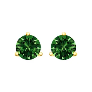 14K Gold 3-Prong Martini Set Lab Grown Green Diamond Solitaire Stud Earrings
