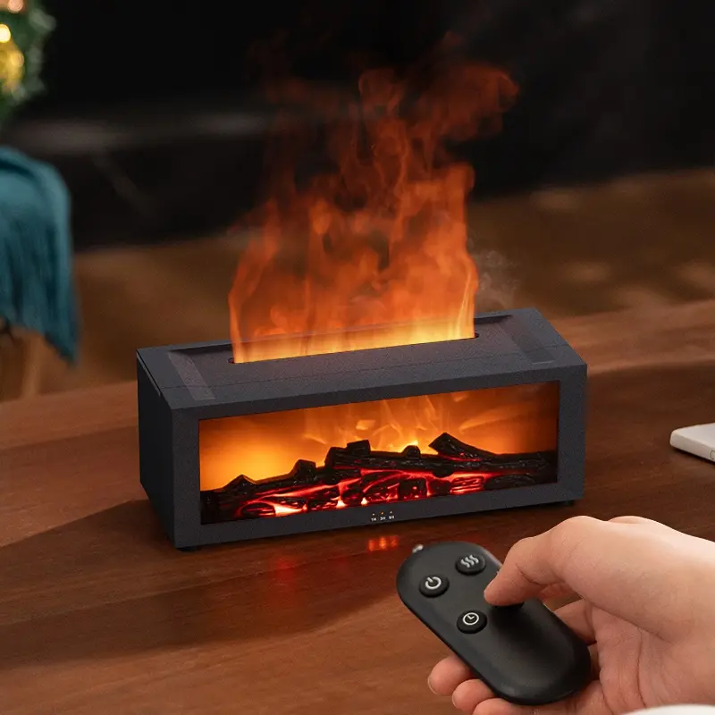 Ultrasonic Aromatherapy Diffuser with Fireplace Simulation, USB Essential Oil Humidifier, Fragrance Aroma Humidifier, Colorful Flame Night Light, Timer, Remote Control, Atmospheric Ambiance