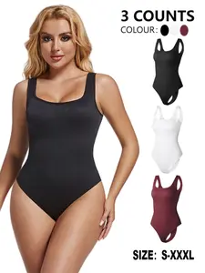 Seamless Ribbed Square Neck Elastic Bodysuit, Breathable Fabric, Natural Waist Control, Women's Triangle Pant Suit, Square Neck Bodysuits