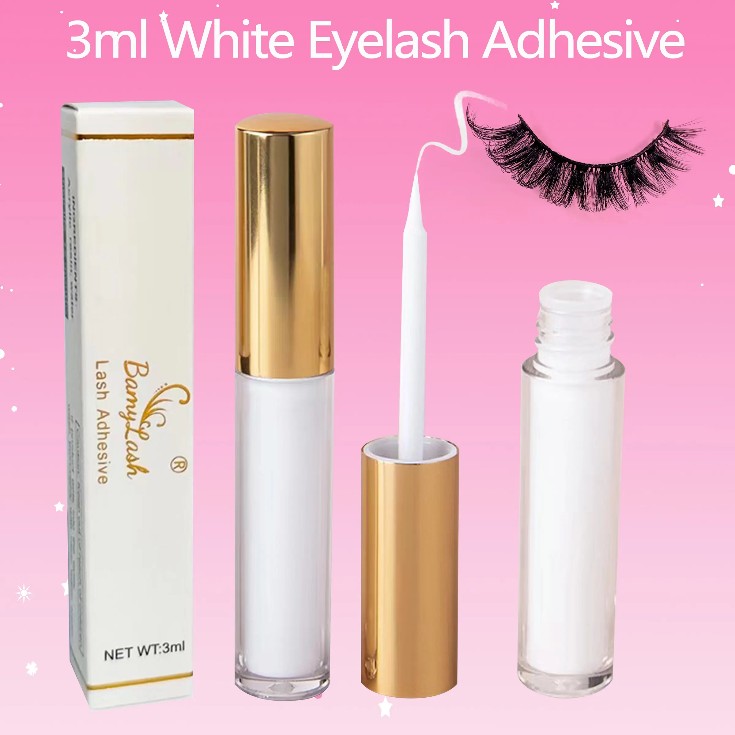 Waterproof Eyelash Glue, Eyelash Bonding Glue, Eyelash Extensions, 1 Count Quick-drying White Adhesive, Professional Low-allergen Formula for Sensitive Eyes, 3ml False Lash Glue, Eye Makeup Cosmetic