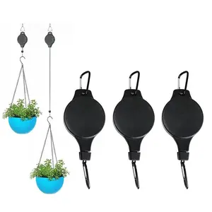 3-Pack Retractable Plant Hanger Pulley System, Design with Adjustable Rope Clips, Ideal for Both Indoors & Outdoors, Hanging Plant Hanger