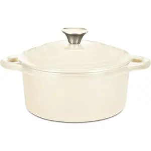 Hamilton Beach Enameled Cast Iron Dutch Oven Cream (3-Quart) | Cream Enamel Coating Dutch Oven Pot with Lid | Cast Iron Dutch Oven with Even Heat Distribution | Easy Grip to Handles & Multipurpose
