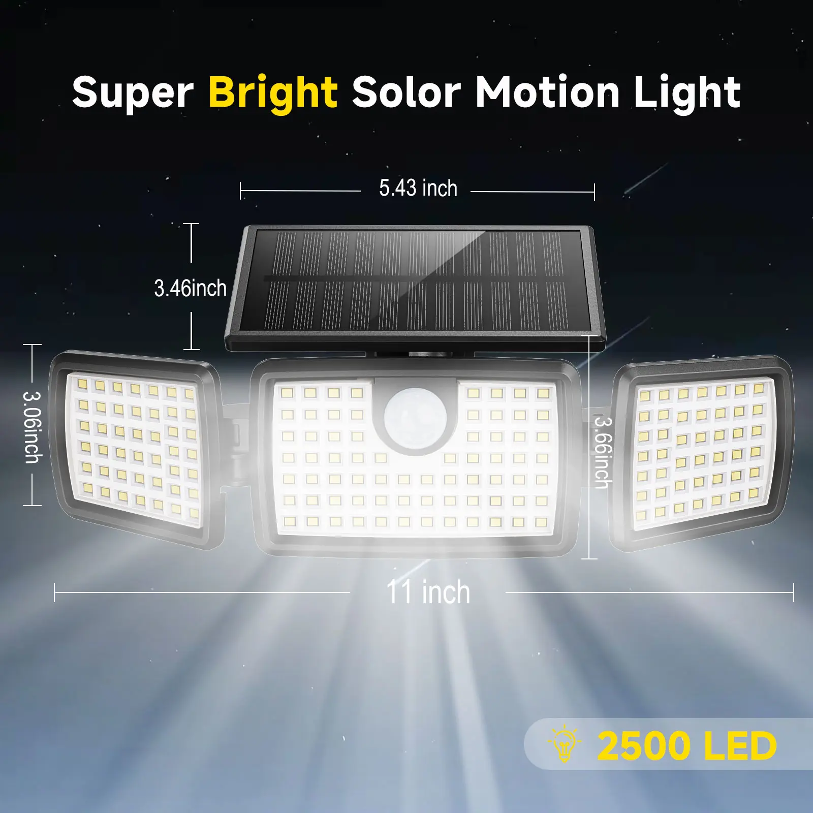 Mihani Solar  Waterproof Lights with 2500LM, 158 LEDs High Brightness, 270° Wide Angle for Yards, Patio, House, Garage