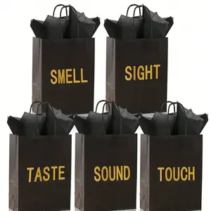 5-Senses Gift Bag, Suitable For Him/Her, Paper Bag With Handle, 5 Sensory Gift Items, Surprise Gifts, Great For Valentine's Day, Christmas, Birthday, Wedding Anniversary (Black, 8.3 X 4.3 X 10.6 Inches)