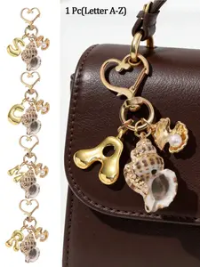 Golden Bubble Letters A-Z Natural Asymmetrical Seashells, Starfish, Conch & Starfish Bags Charms, Love Buckle Design, Wallet Pendant Decoration Charm Bridesmaid Gift Summer Accessories Beach Vacation Pendant DecorationOcean Starfish Shell Keychain Details