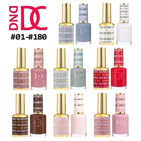 DND DC Gel & Regular Nail Polish Duo Set - 2 x 0.6oz Bottles, Shades #001-#180, Customizable DIY-Friendly Nail Products for Daily Use & Special Occasions