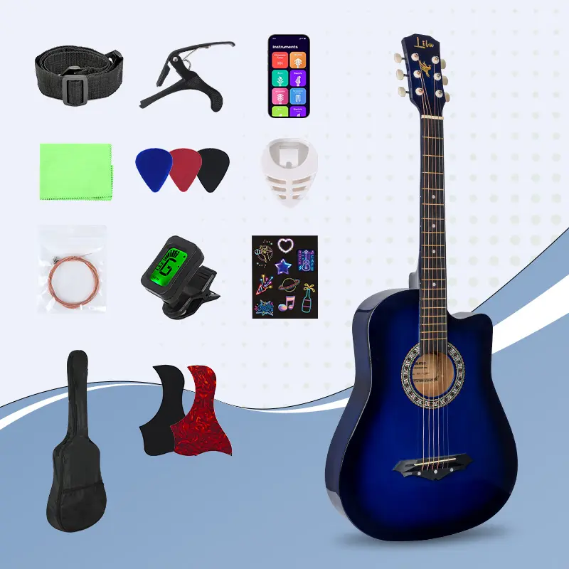 38-inch maple acoustic guitar, gloss finish acoustic guitar set, an entry-level kit suitable for beginners and adults, ideal for gatherings and parties, a refined holiday gift, available in multiple colors.