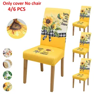 4pcs/6pcs Sunflower Leaf Print Chair Covers Dining Chair Slipcovers, Elastic Easy-To-Wash, Ideal for Restaurants Hotels Parties, Chair Protector