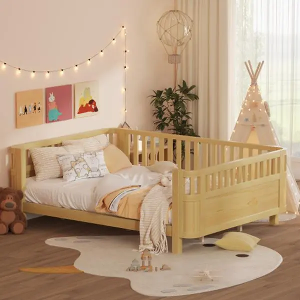 Bellemave Minimalist Solid Wood Platform Bed Frame - Low-Rise Double Bed with Armrests, Patented Design Modern Indoor Bedroom Furniture, Sturdy High-Load-Bearing Bedframe for Long Service Life, Minimalist Platform Bed