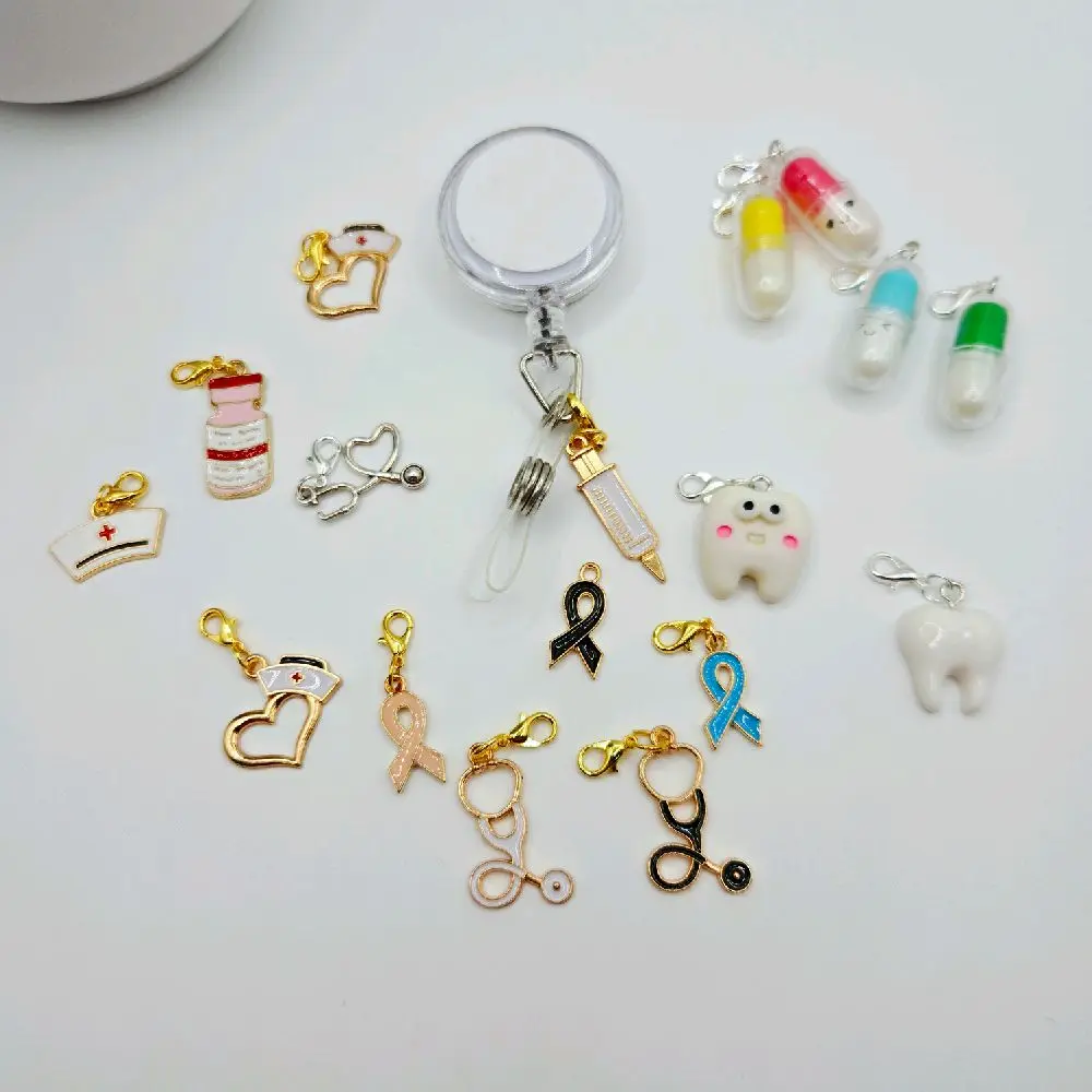 Dental & Nursing Cute Badge Reel Charms Accessory Add On Happy Pills•Tooth•Stethoscope•Nurse Hat•Ribbon Awareness•Thermometer